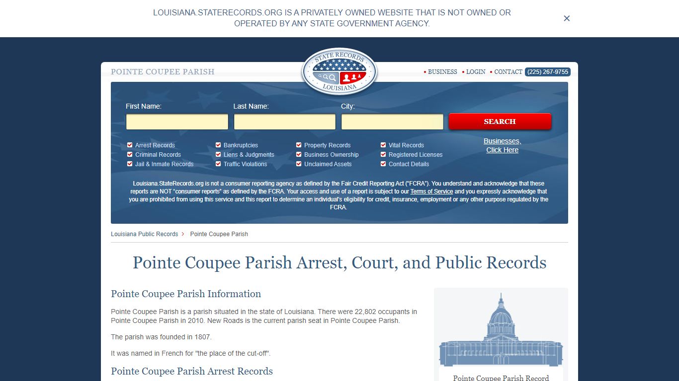 Pointe Coupee Parish Arrest, Court, and Public Records