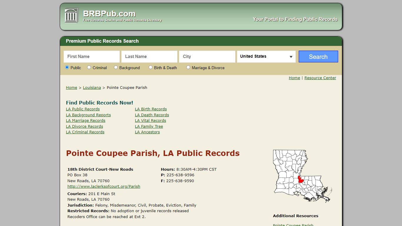 Pointe Coupee Parish, LA Public Records - BRB Pub