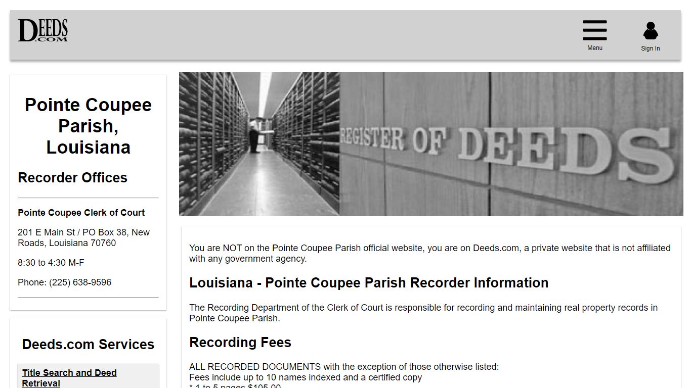 Pointe Coupee Parish Recorder Information Louisiana - Deeds